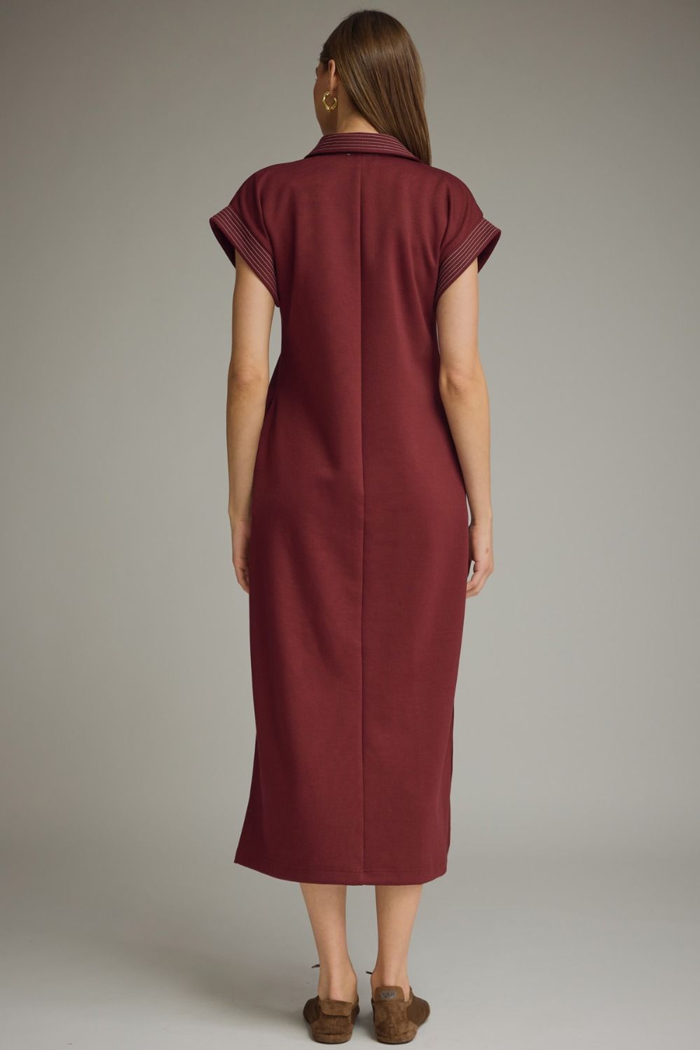 Contrast Stitch Collared Maxi Dress