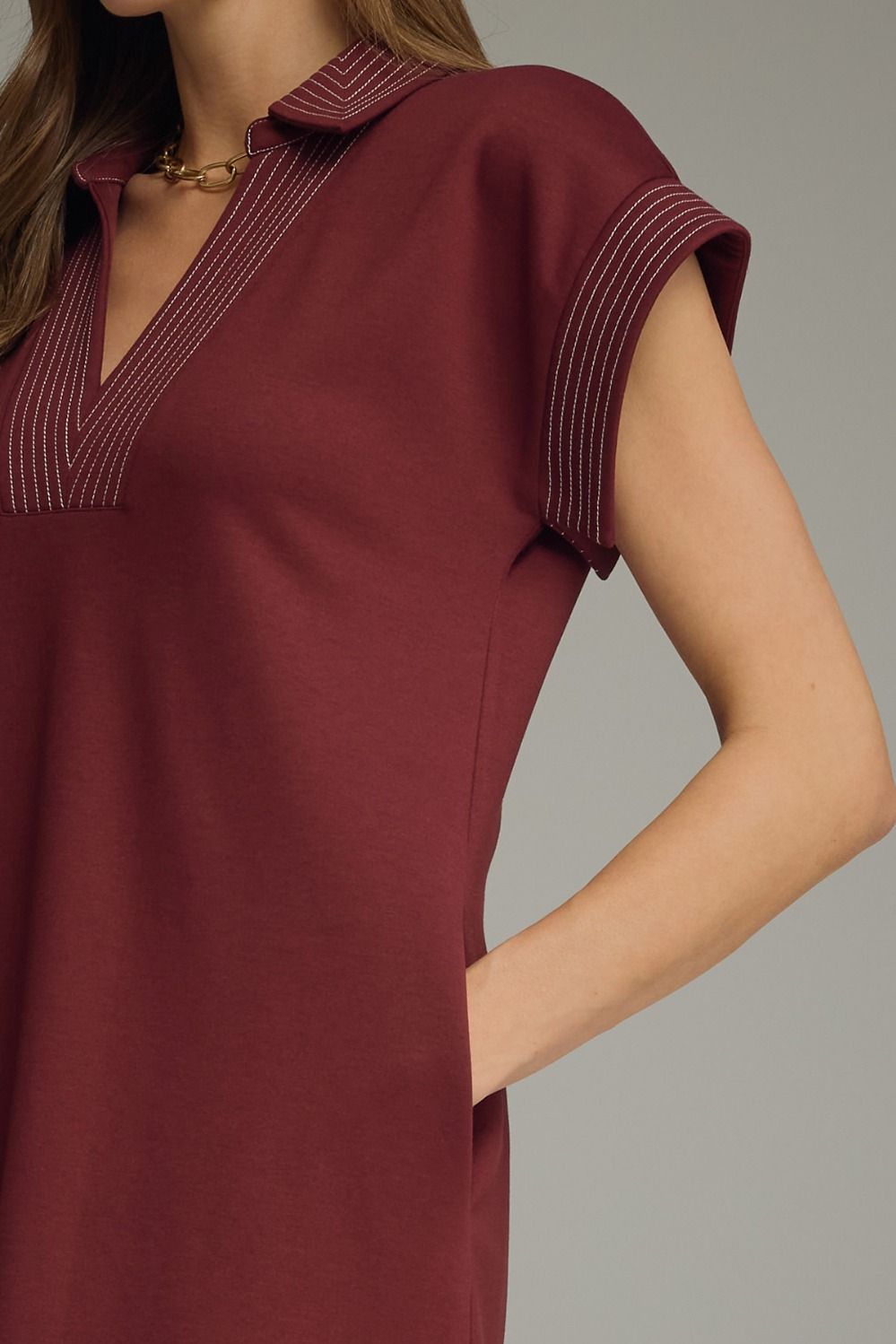 Contrast Stitch Collared Maxi Dress