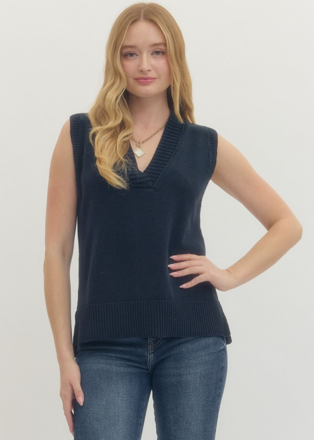 Sleeveless V-Neck Sweater Knit Tank Top