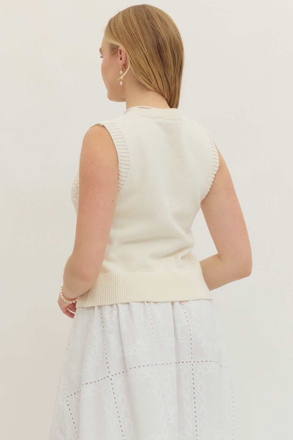 Sleeveless Pointelle Knit Sweater Tank Top