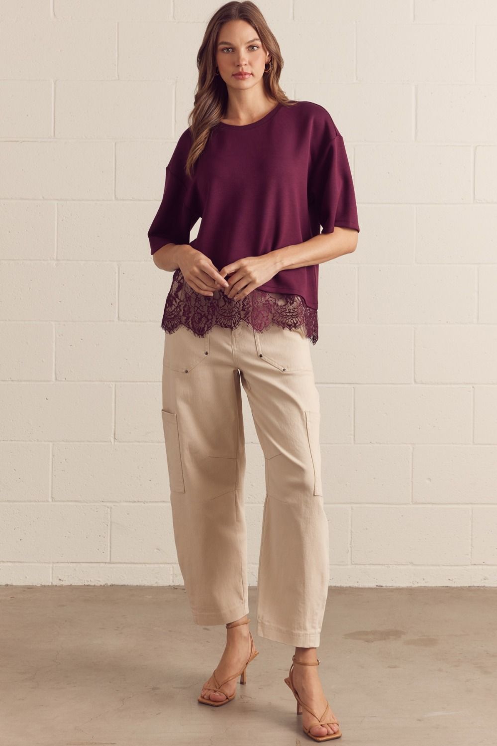 Lace Asymmetrical Hem Knit Top
