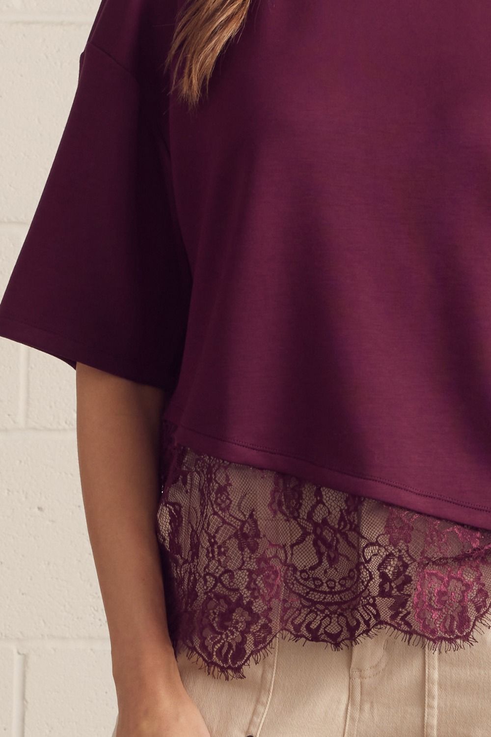 Lace Asymmetrical Hem Knit Top