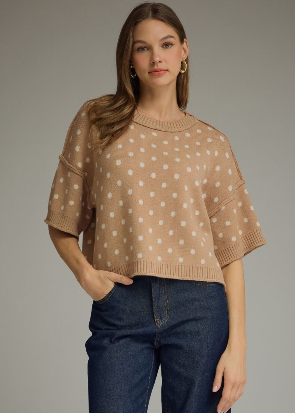 Polka Dot Short Sleeve Sweater