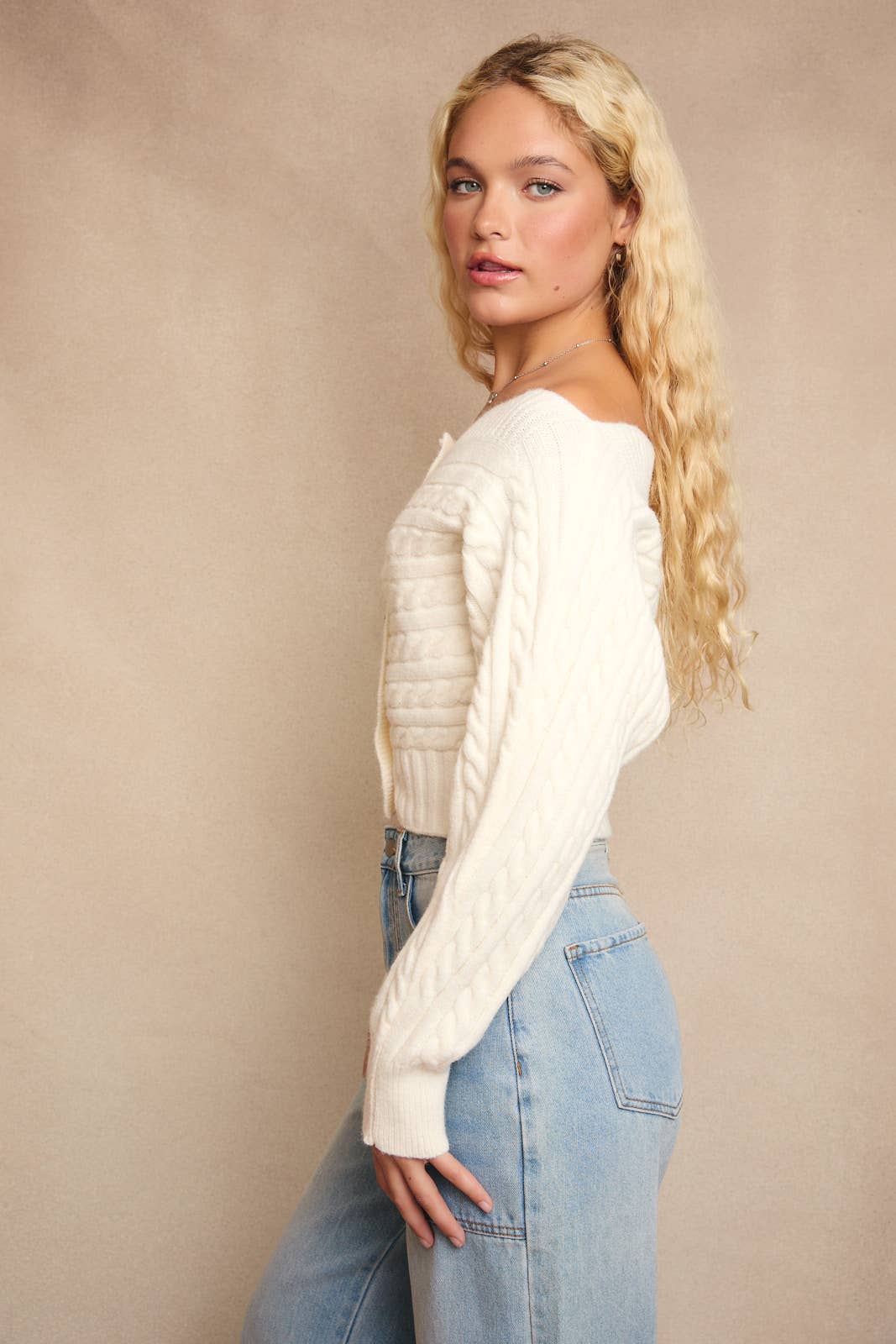 Off-Shoulder Button Down Sweater