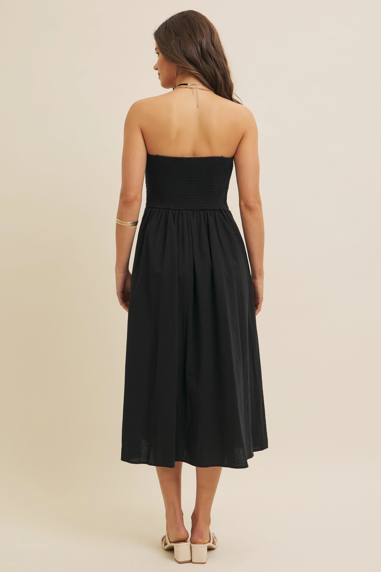 Mixed Media Crochet Strapless Midi Dress