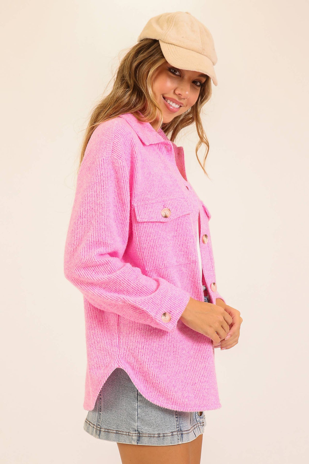 Brushed Waffle Button-Up Shacket