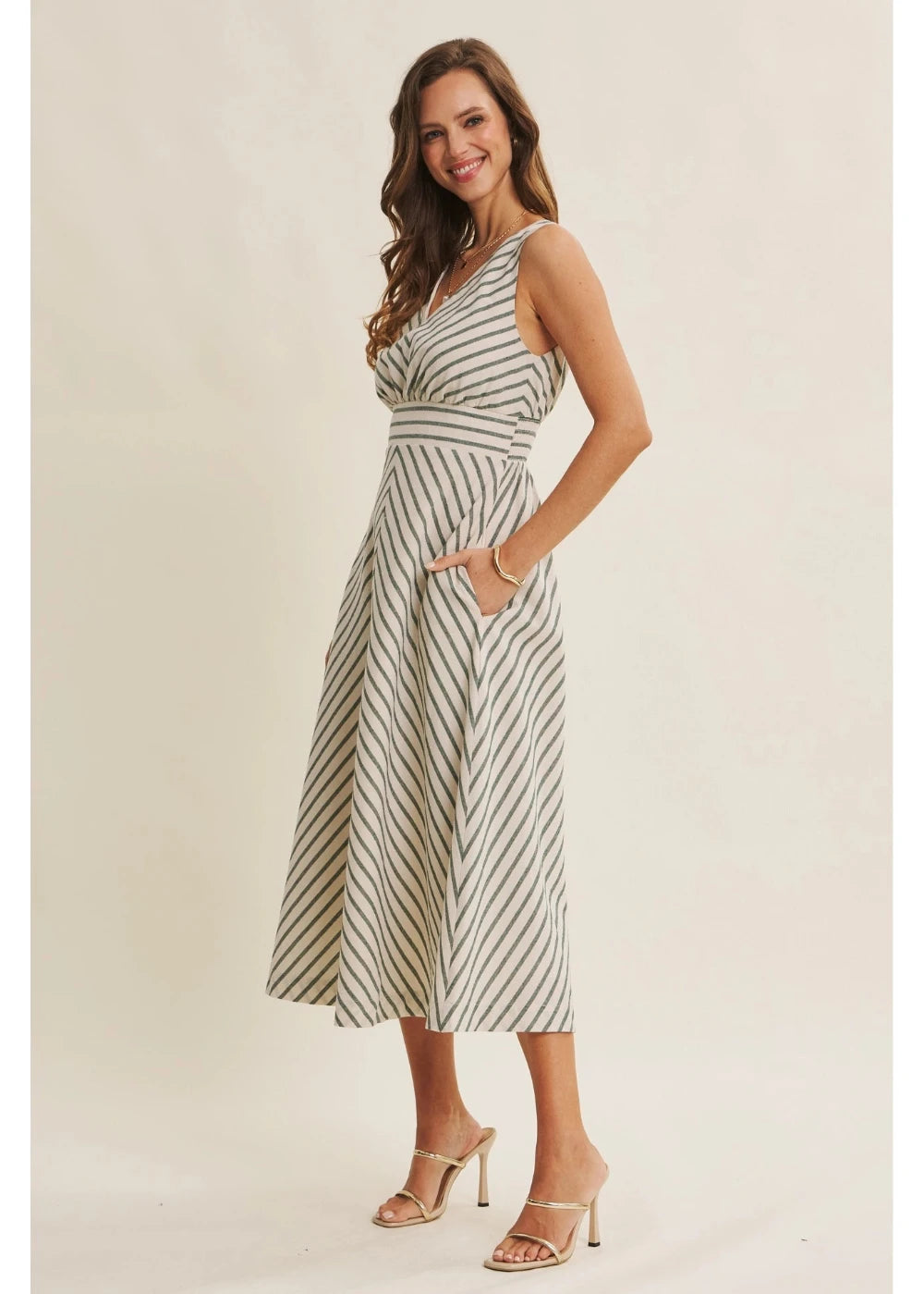 Lurex Stripe Fit and Flare Midi Dress S Lurex Stripe Fit and Flare Midi Dress S