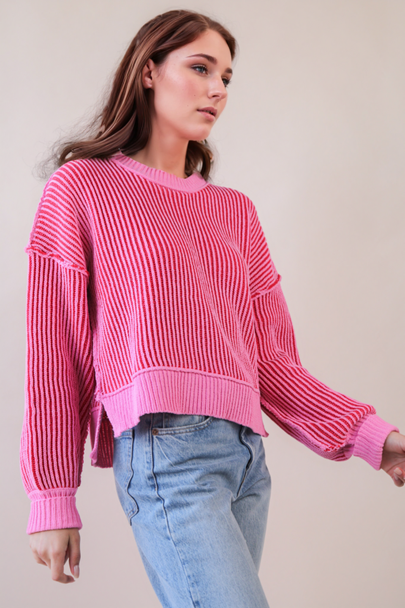 Two Tone Striped Casual Sweater