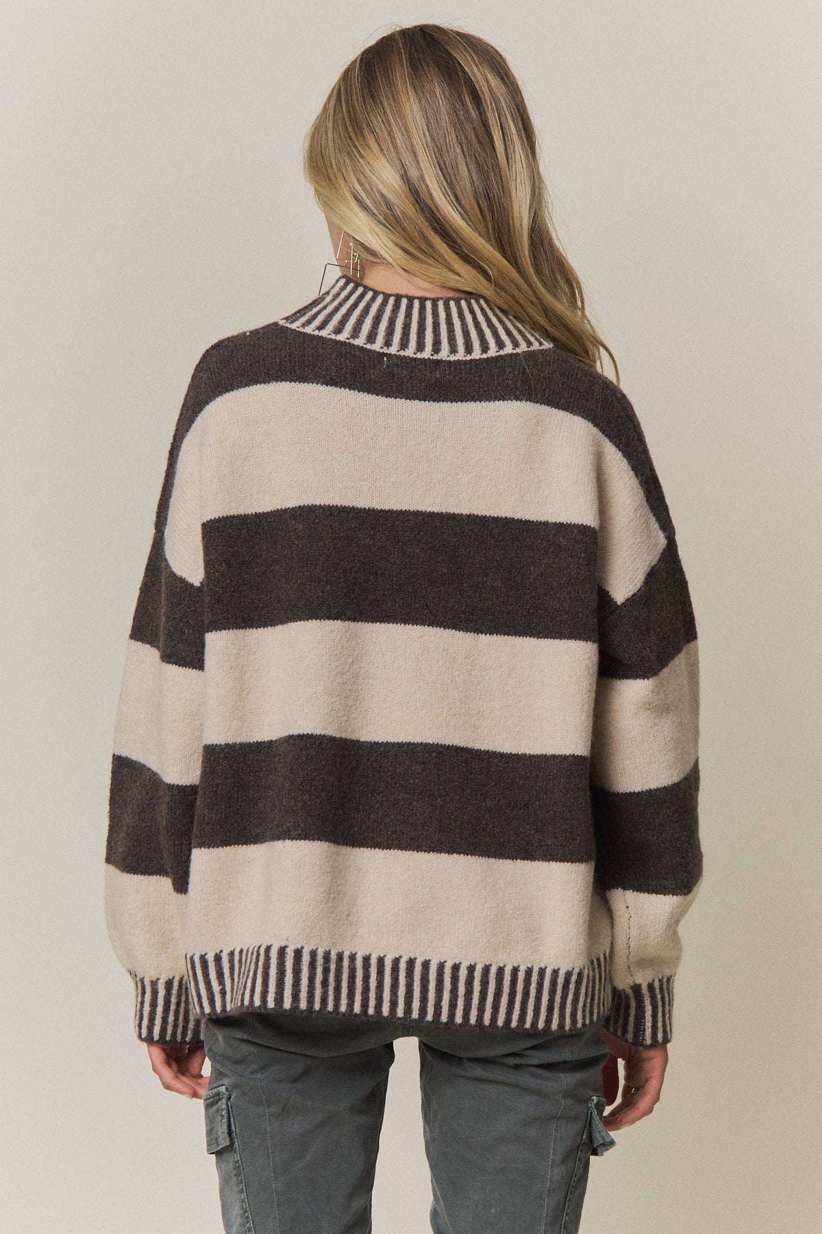 Bold Stripe Ribbed Trim Sweater