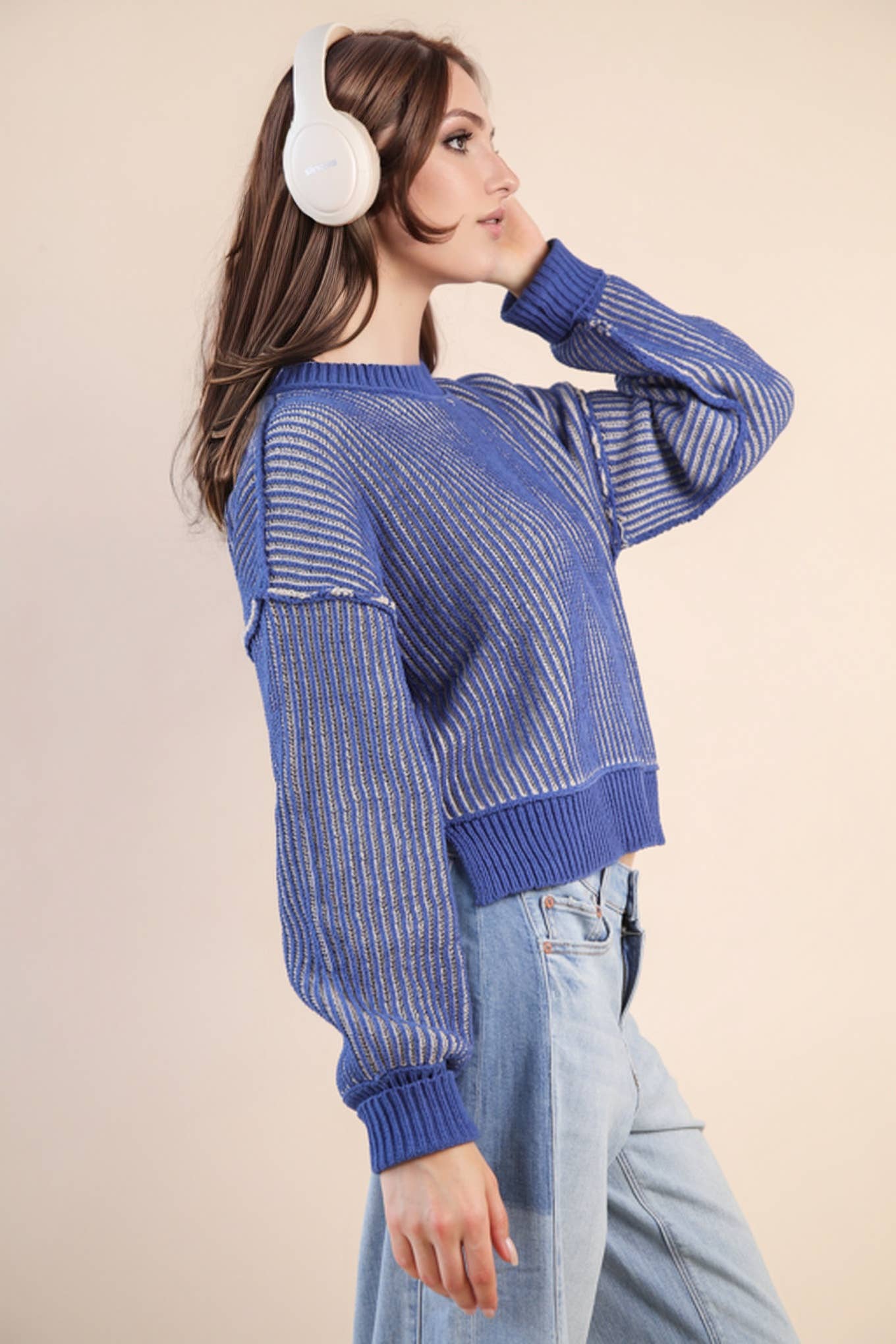 Two Tone Striped Casual Sweater